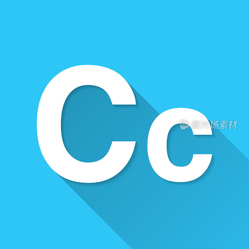 字母C -大写和小写。图标在蓝色背景-平面设计与长阴影
